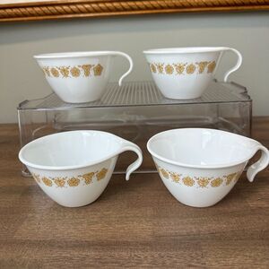4 Vtg Corelle Butterfly Gold Hook Handle Coffee Tea Cup 6oz Stackable 70s MCM